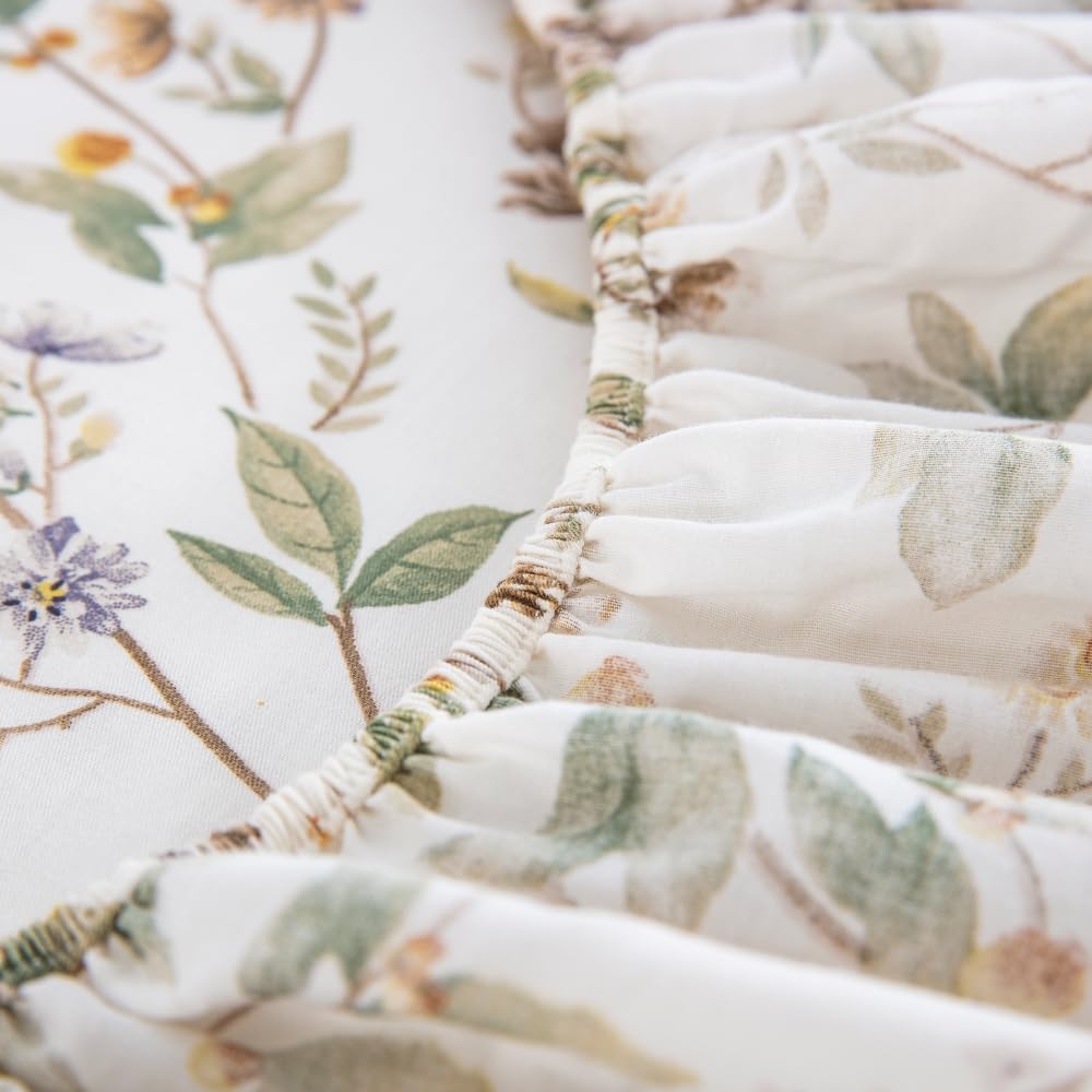 DAUAOTO 100% Cotton Bedding Printed Sheets Set for King Size Bed Up to 14" Deep Mattress, Farmhouse Pattern Bedlinen Sets, Botanic Green
