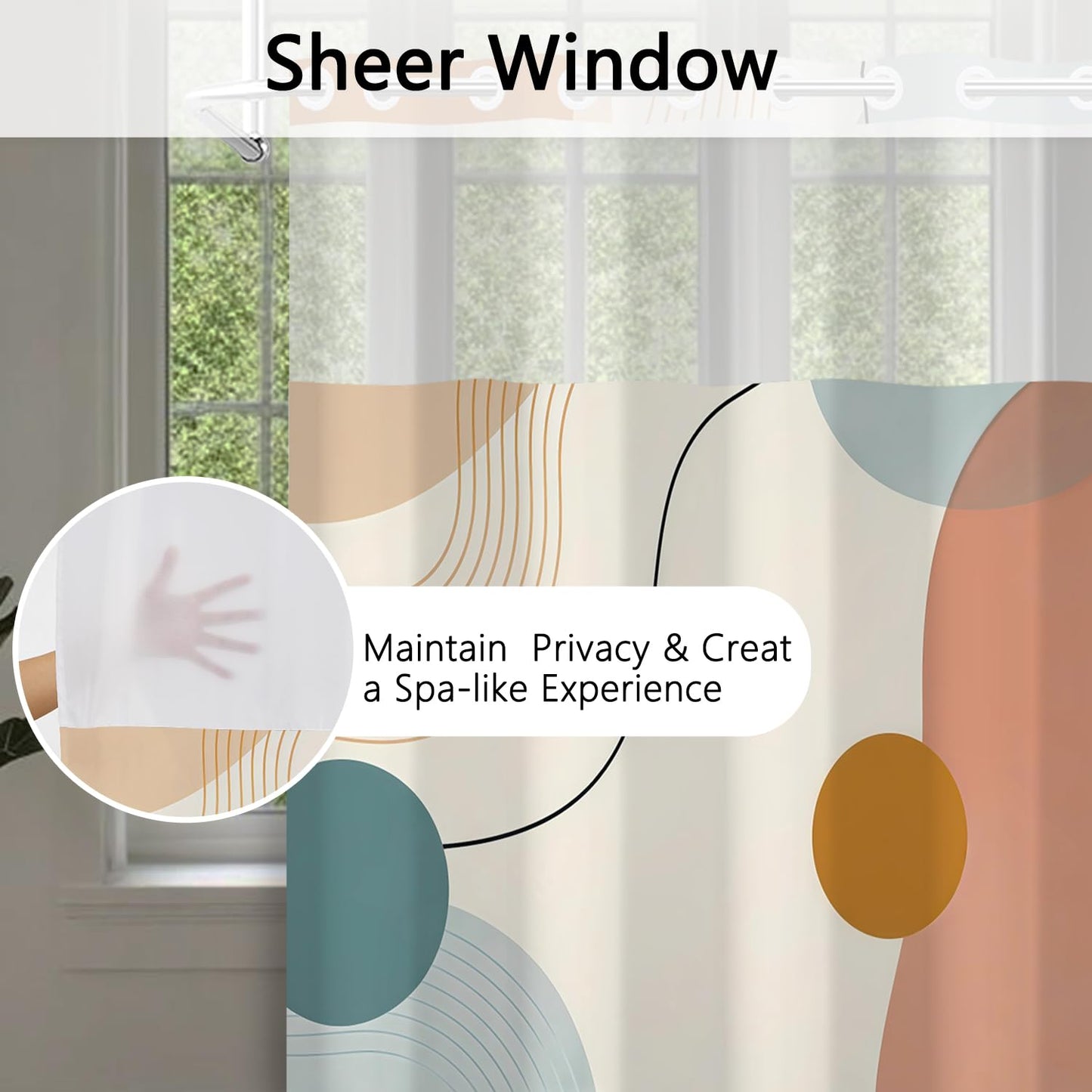 NAEMBCU No Hook Shower Curtain with Snap in Liner, 71x74 Inch