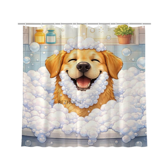 REZHOCH Funny Dog Shower Curtain 72x72Inch,Cute Golden Retriever Bubble Bathroom Decor,Lovely Animal Bathtub Waterproof Fabric Modern Art Humor Farmhouse Home Bath Set with 12 Hooks