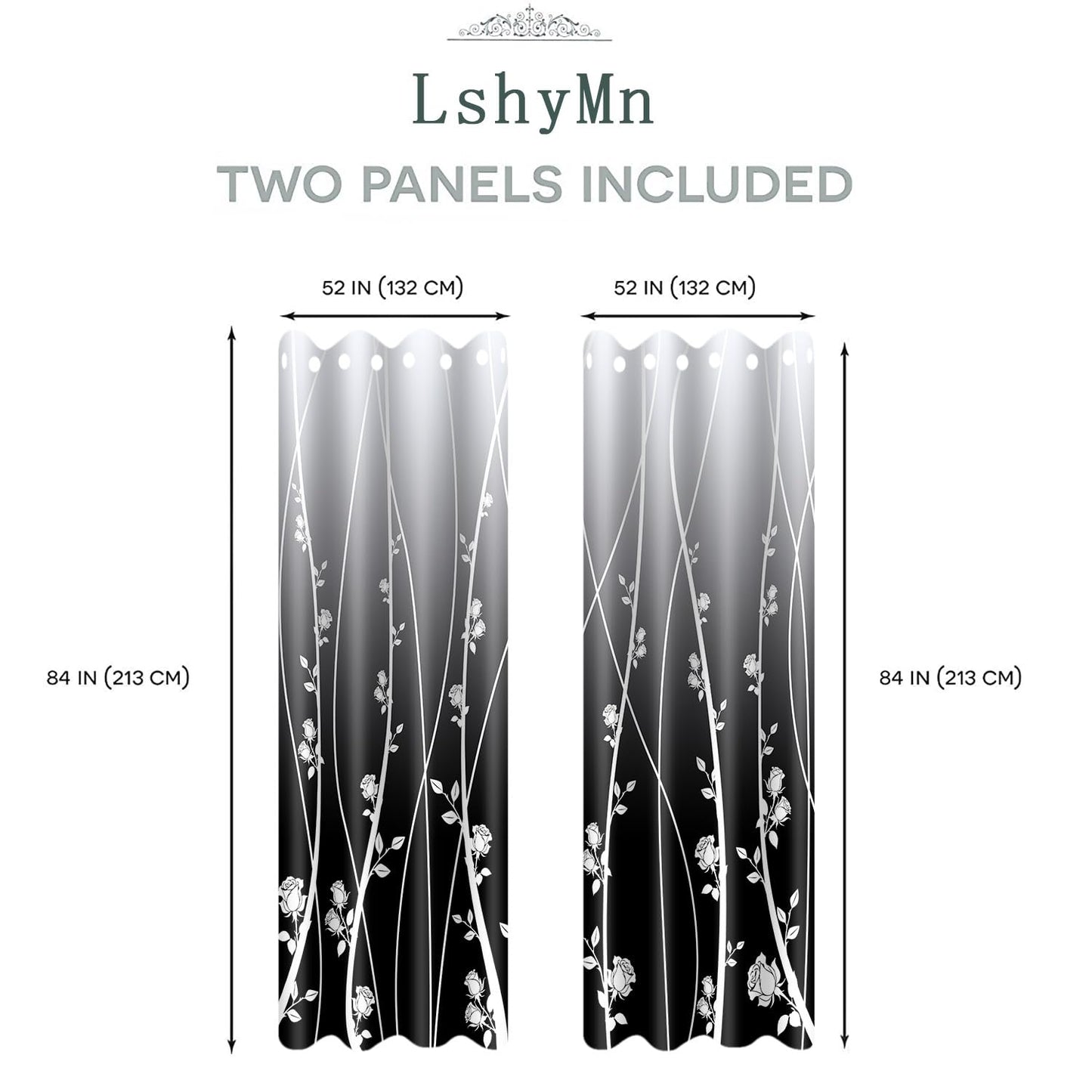 LshyMn Gradient Blackout Curtain 52x84 Inches Modern Farmhouse Floral Rose Pattern Printed Curtains for Living Room Bedroom Office Window Decoration（Black） CLLSMN315