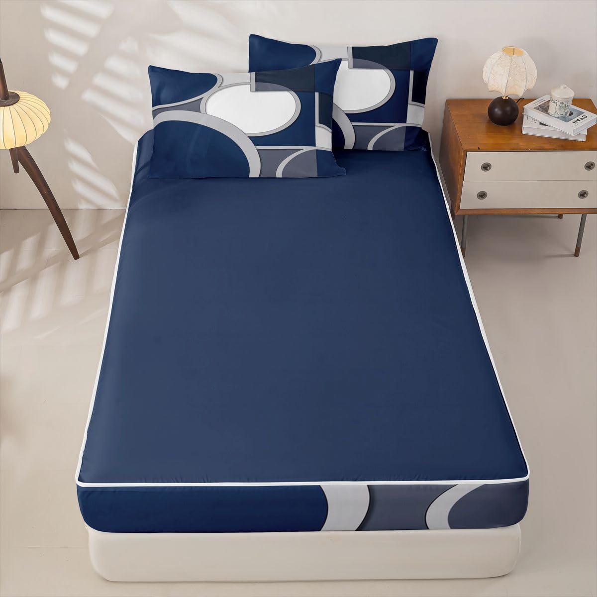 jejeloiu Abstract Geometric Comforter Set Full Modern Zipper Bedding Set for Kids Boys Girls Abstract Neutral Art Bed in a Bag Microfiber with 2 Pillow Cases