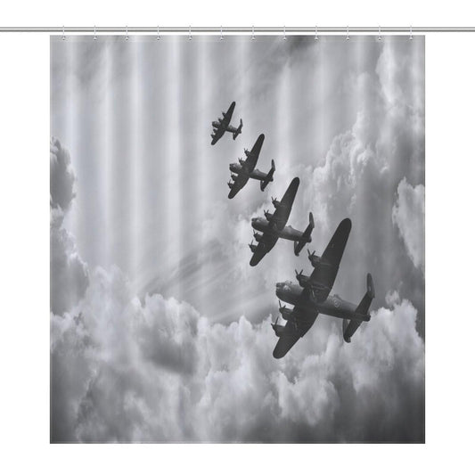 Kurtect Airplane Shower Curtain,Vintage Style Plane in Clouds Boys Kids Grey Pattern Print for Bathroom Curtains Cloth Fabric Home Decor with Hooks Set, 66x72Inch（168x183cm）