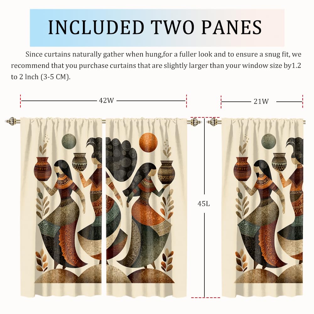 XSUPFLYM Beautiful Classic Aztec Black Girl Blackout Curtain for Living Room Ancient Traditional Ethnic American Native African Woman Thermal Insulated Curtain for Bedroom 2 Panels Each 21" W x 45" L