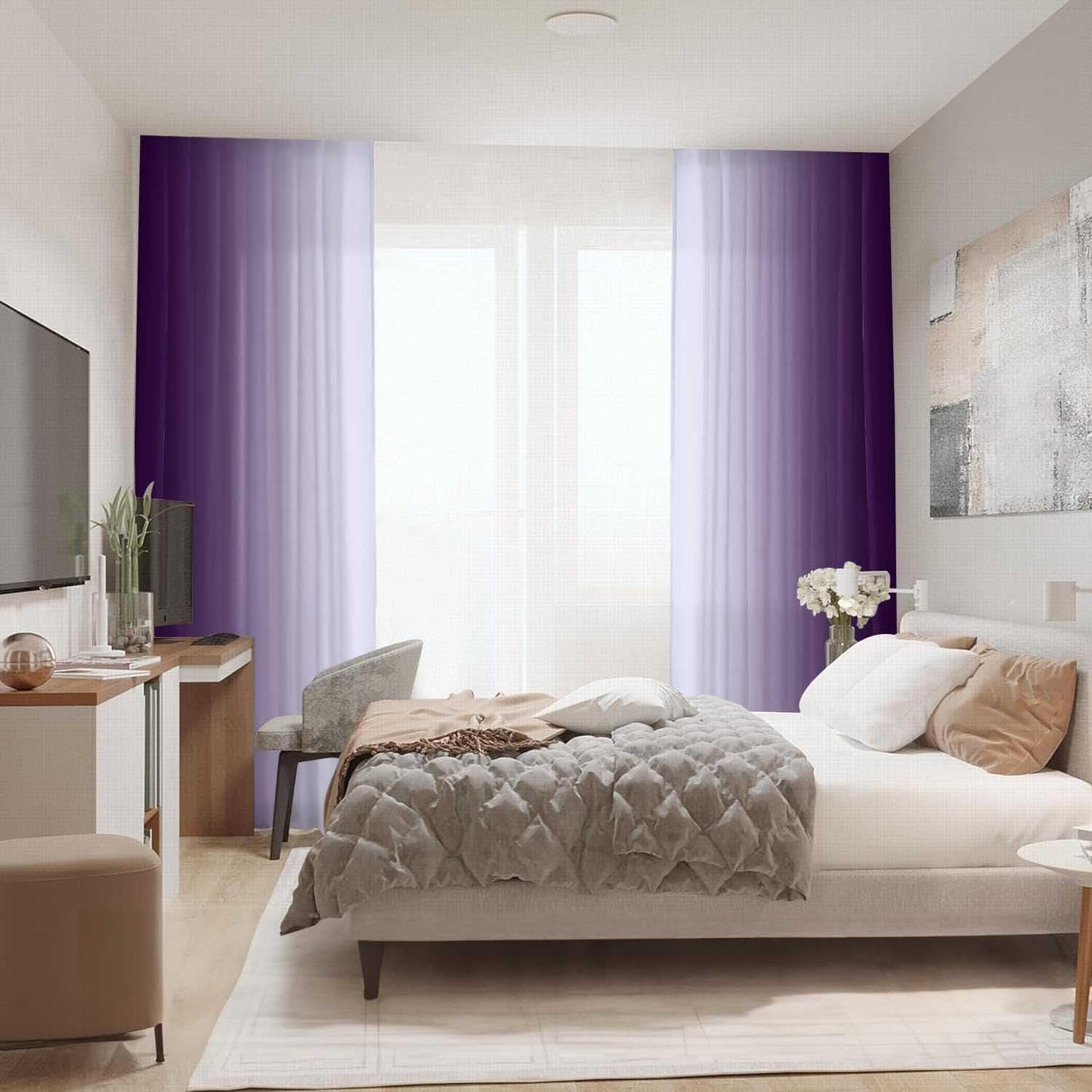 XFLINGBAO Purple Curtains 84 Inch Length for Living Room 2 Panel Set Purple and Grey White Window Treatment Curtains Lavender Ombre Gradient Light Filtering Curtains Modern Abstract Drapes