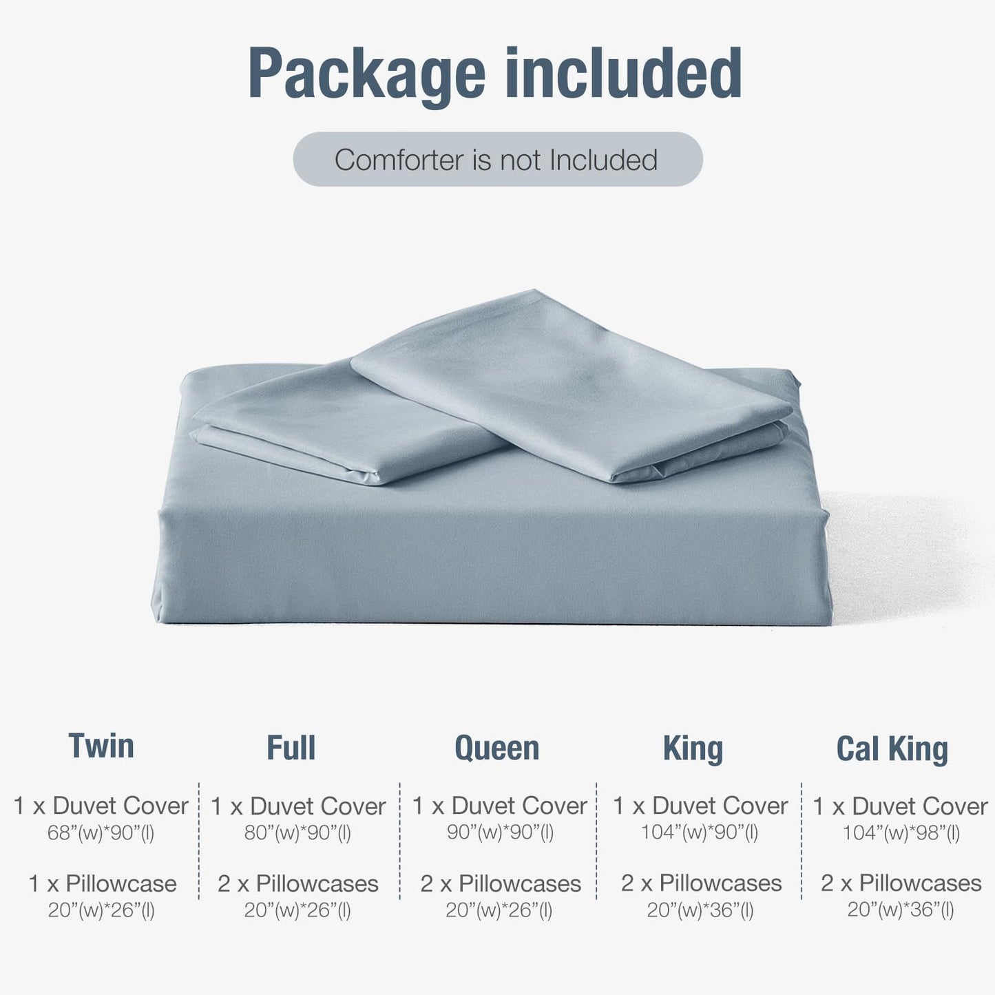 Lekesky King Size Duvet Cover Set, Hazy Blue Duvet Cover, Ultra-Soft Microfiber 3 Pieces Comforter Cover with Zipper and Corner Ties, Includes 2 Pillowcases 20"x36"