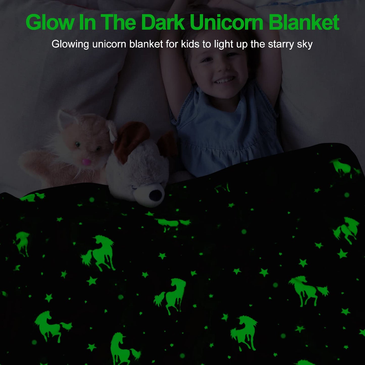 Unicorn Glow in The Dark Blankets for Kids, Soft Fleece Blankets for Girls/Toddler, Unicorns Gifts for Girls Age 3-12 40"x 60"