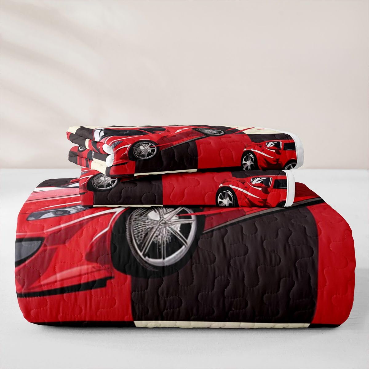 Erosebridal Red Racing Car Quilt Twin Cool Speed Race Car Quilt Set for Kids Boys Teens Adults Extreme Sport Coverlet Grid Buffalo Bedspread with 1 Pillowcase
