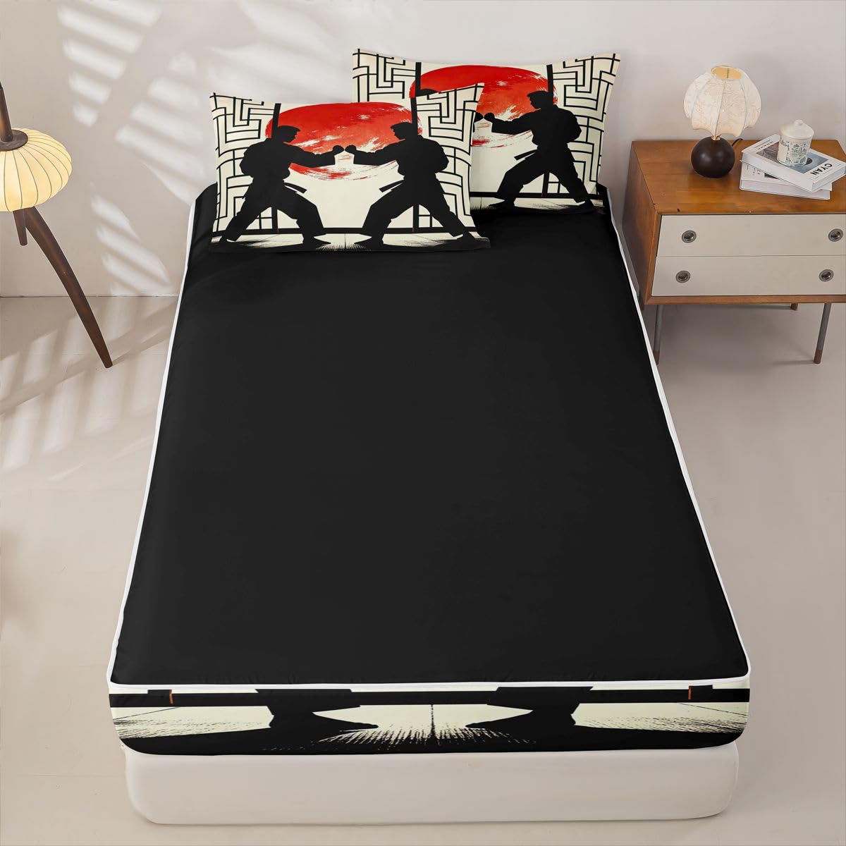 Feelyou Japanese Anime Comforter Set Full Samurai Zipper Bedding Set for Kids Boys Girls Exotic Style Bed in a Bag Microfiber with 2 Pillow Cases