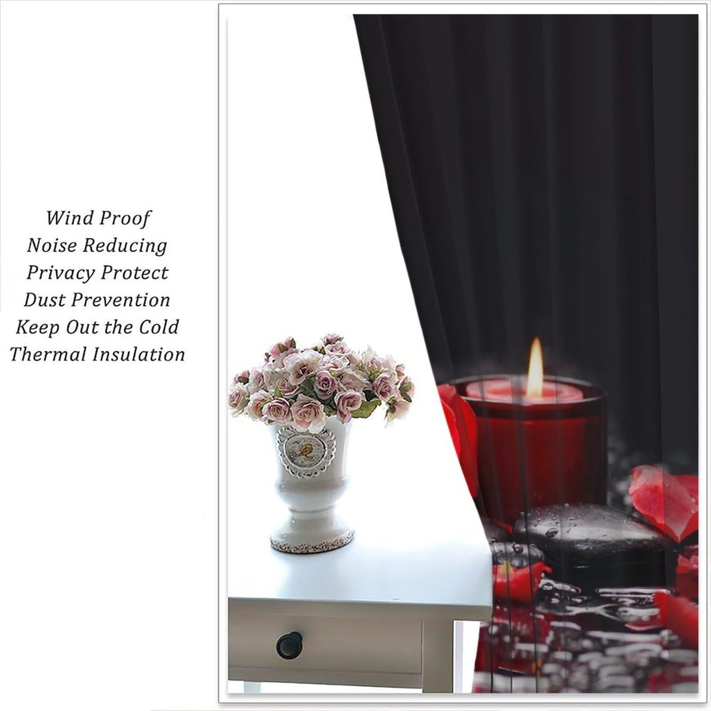 AAVEUP Red Rose Curtains for Girls,Raindrops Stone Candle Aesthetic Red Art Flower Rose Water Flower Window Drapes Print for Kids Women Bedroom Living Room Bathroom 42x45in（No Blackout）