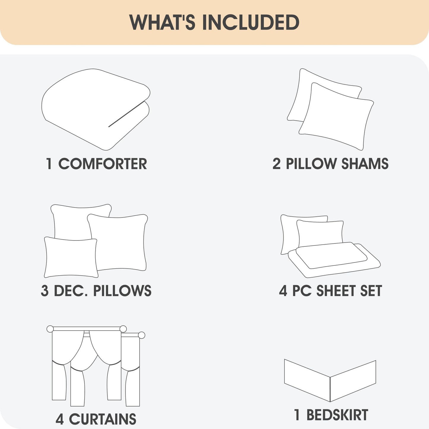 LANCO MODERN LIFESTYLE Black Gold Queen Comforter Set, 15 Pieces All Season Bedding Set with Geometric Terry Embroidered with Sheets, Bedskirt, Pillow Shams and Cases, Decorative Pillows and Curtains