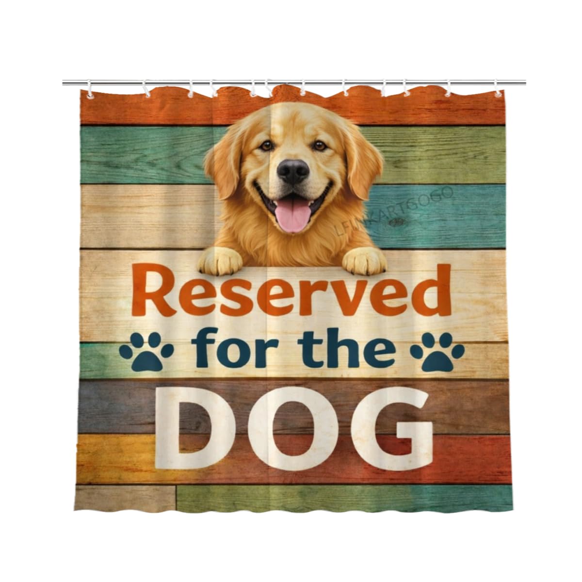 LFINKARTGOGO Funny Golden Retriever Shower Curtain 72x72 Inch with 12 Hooks Dog Lover Bathroom Decor Reserved for the Dog Rustic Wood Waterproof Washable Polyester
