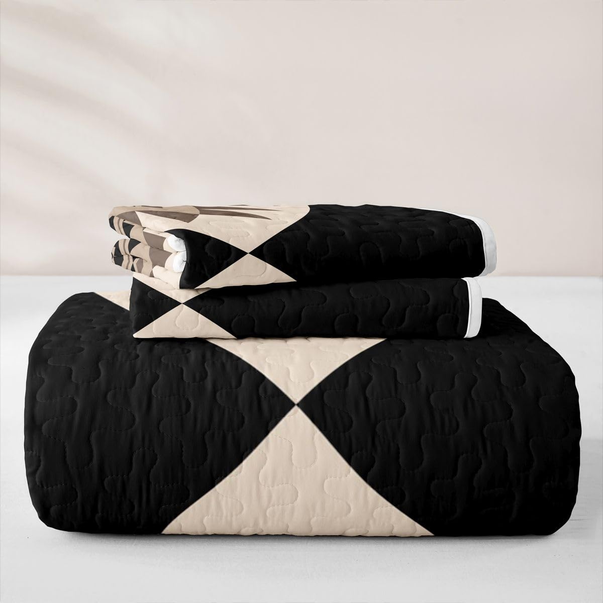 Erosebridal Black Beige Abstract Quilt Modern Boho Western Aztec Quilt Set Twin Size Geometric Stripes Coverlet Minimalist Stylish Art Southwestern Quilted Bedspread Bedroom Decor