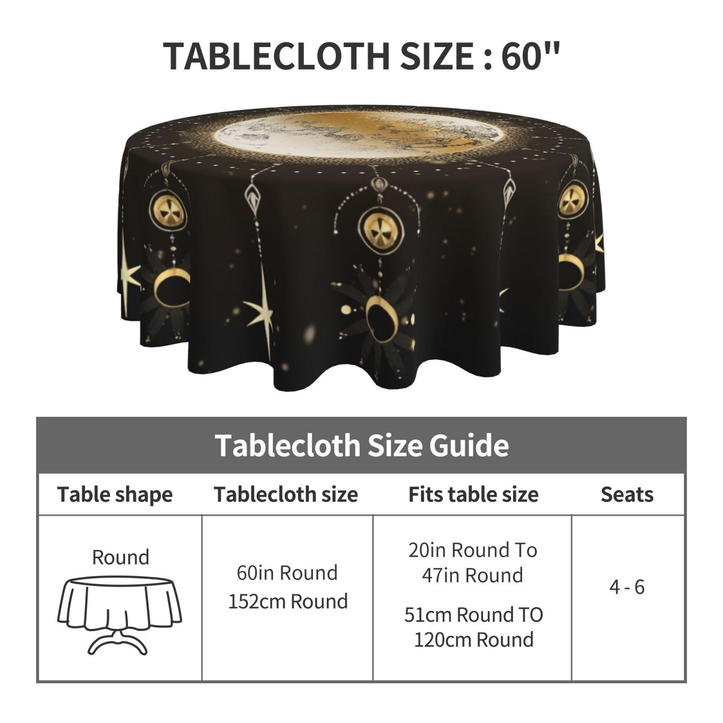 mutakin Astrology Moon Art Tablecloth Abstract Round Table Cover Washable Table Cloth for Home Kitchen Party Picnic 60 Inch