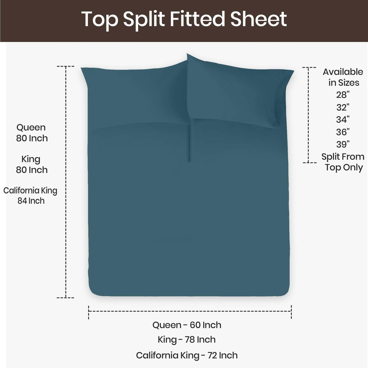 SGI bedding Adjustable Split Head Flex Top King 32" Microfiber Sheet Set – Ultra Soft, Cooling & Deep Pocket 15” Fitted, 4-Piece Breathable & Durable Bedding Set for Split King Beds -Teal