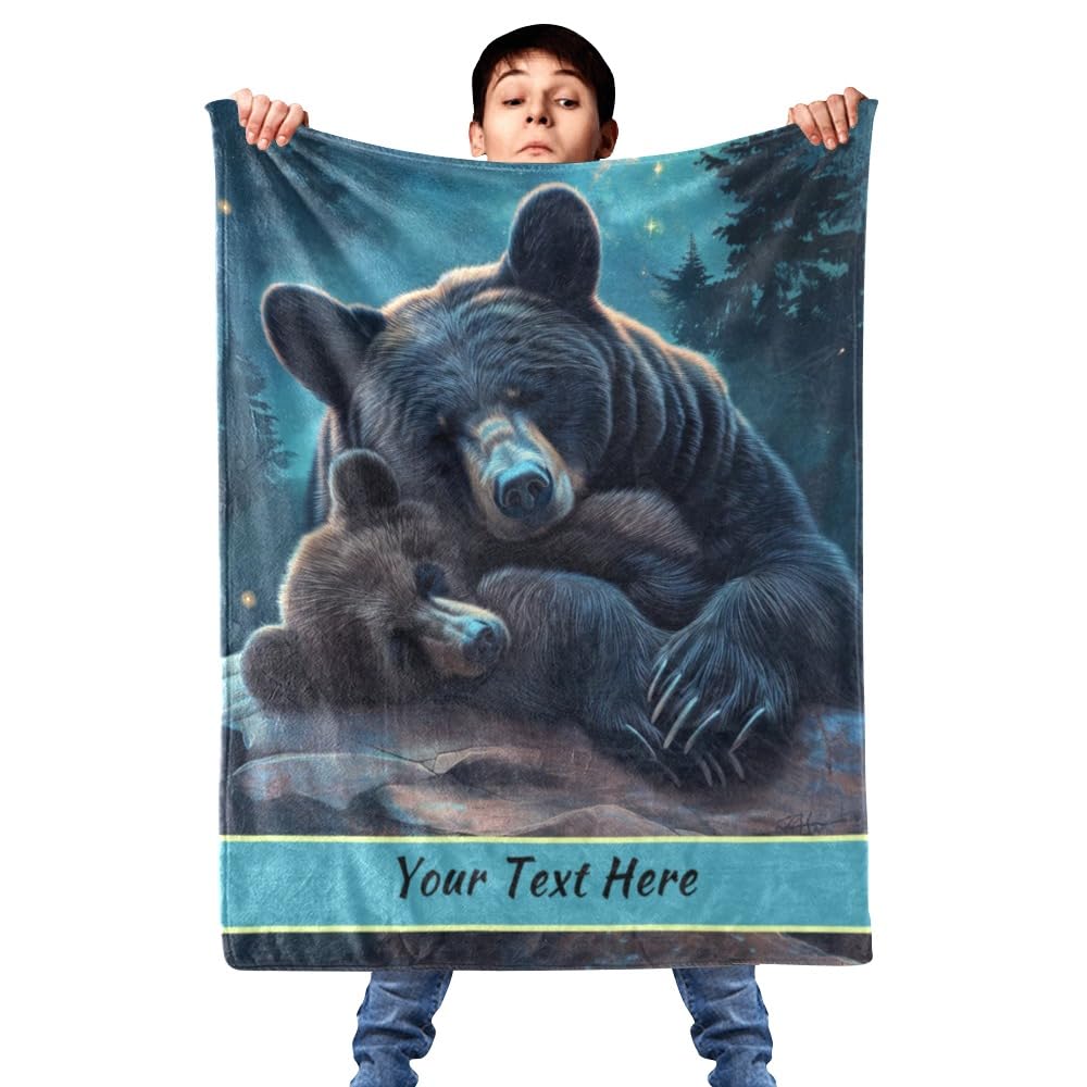 Custom Bear Blanket, Personalized Throw Blanket for Kids Girls, Fuzzy Soft Blanket Microfiber, 30" x 40"