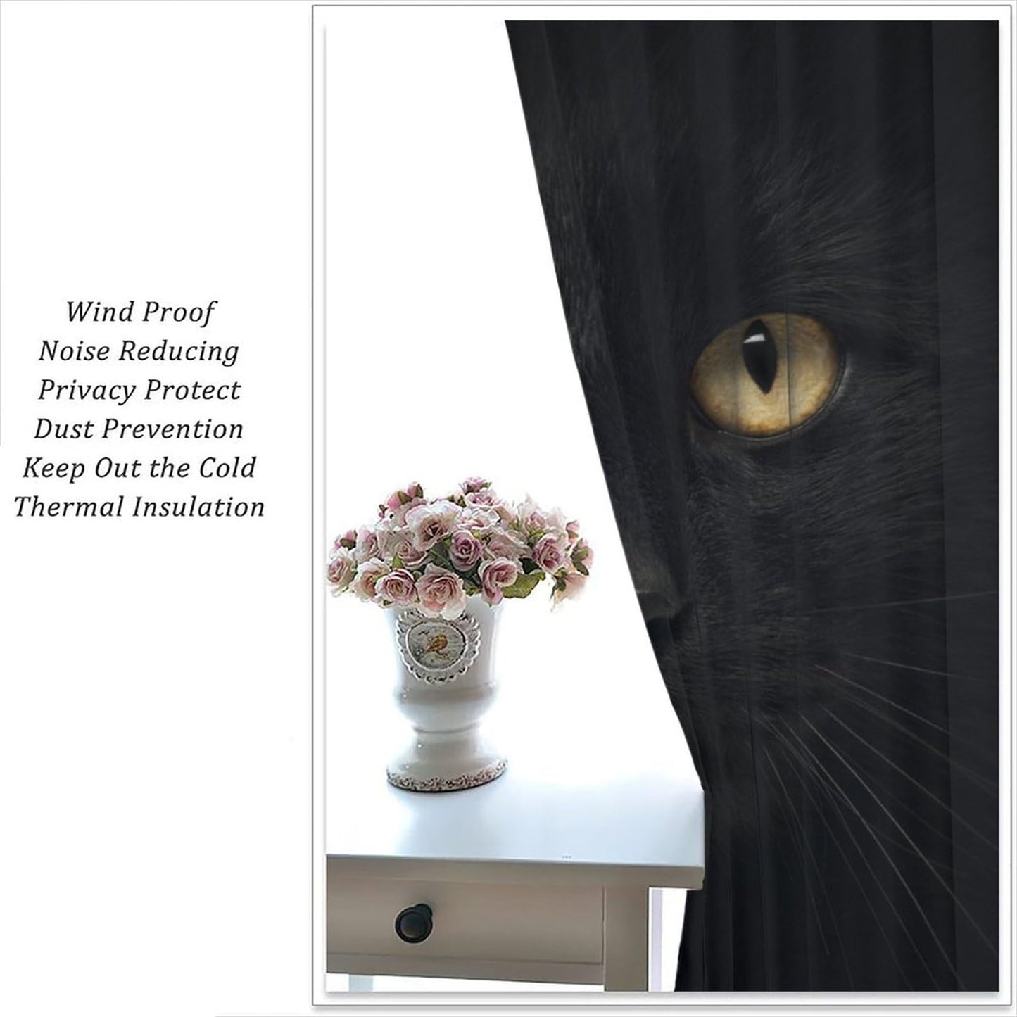 JADERYS Black Cat Blackout Curtains Cute Funny Animal Black Cat Yellow Eyes Art Print for Girls Boys Women Bedroom Living Room Rod Pocket Decoration Window Drapes 2 Panels W21xL45in