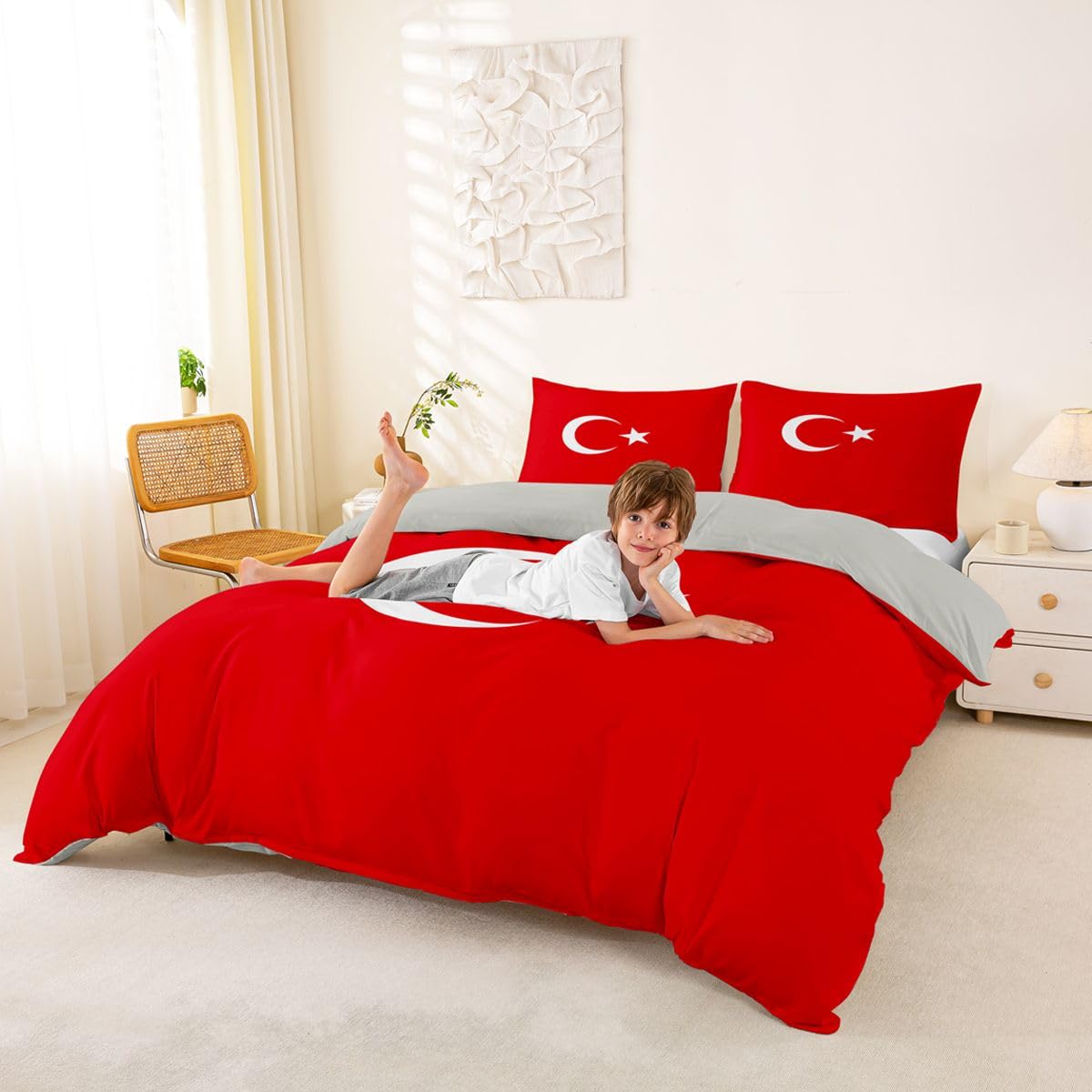 Feelyou Flag of Turkey Duvet Cover Full Size Turkish Bedding Set for Boys Girls World Countries Comforter Cover International Flag Bedroom Decor 3Pcs