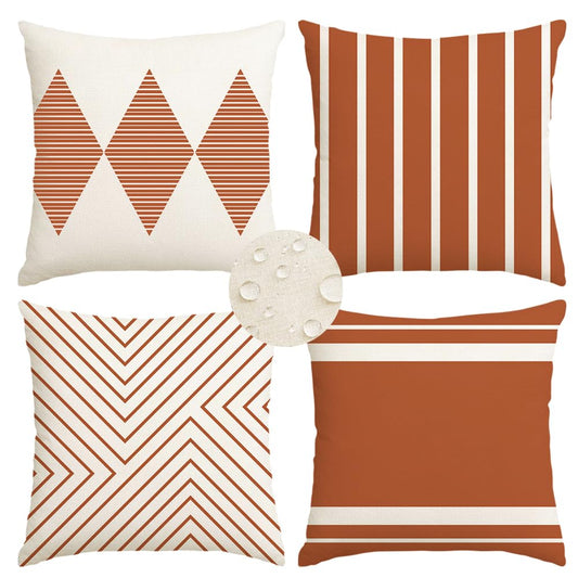 RABUSOFA Outdoor Pillows Covers 18x18 inch Waterproof,Fall Rust and Beige Boho Cushion Cases Set of 4 for Patio Furniture Sunbrella Couch(No Insert)
