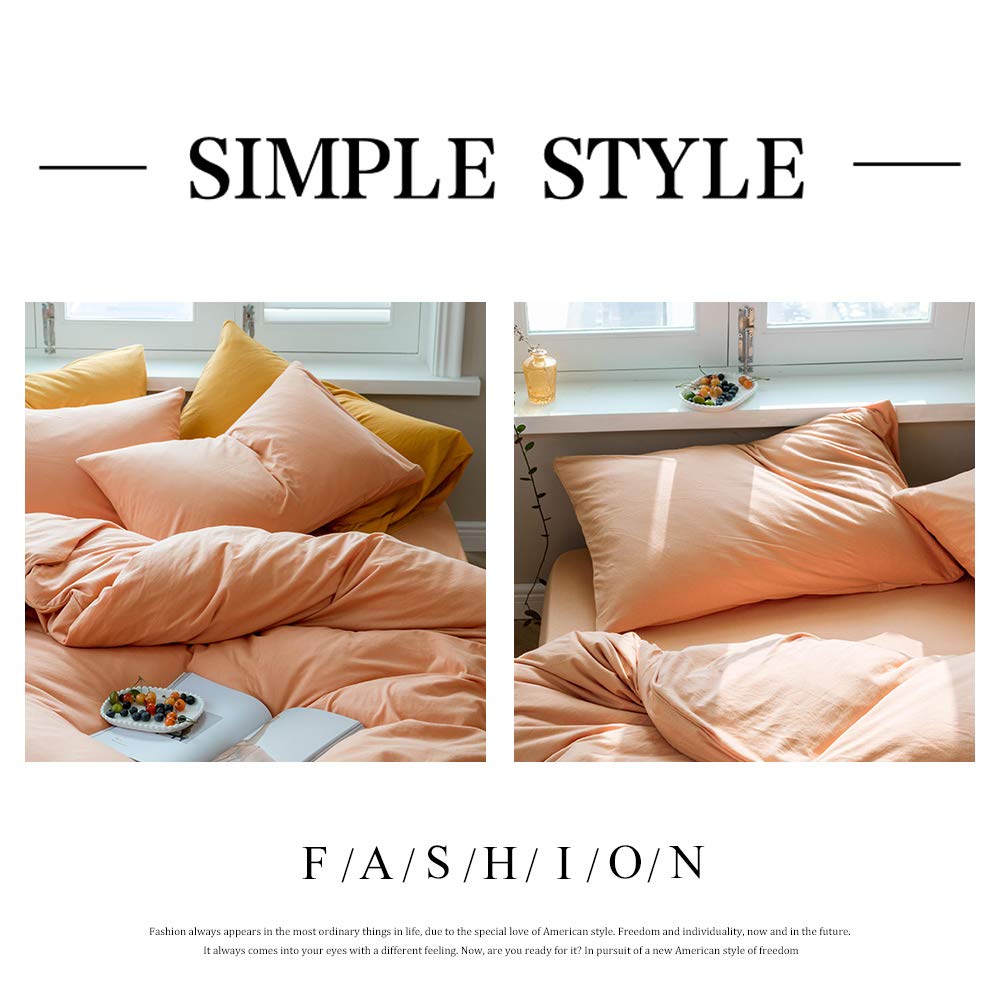 VM VOUGEMARKET Orange Duvet Cover Queen,Girls Salmon Peach Pink Duvet Cover Sets-Jersey Knit Cotton Modern Luxury Bedding Set-Queen 90x90 inch,Adult
