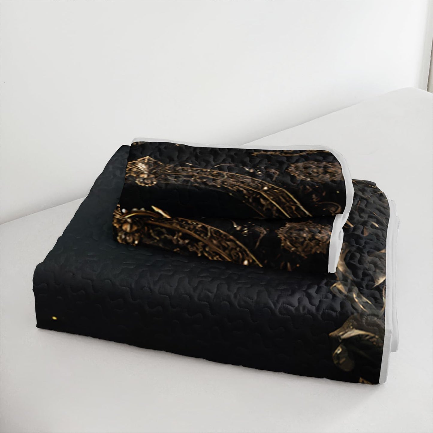 XYNHML Golden Crown Printed Quilt Bedding Full 3Pcs Diamond King Crown Bed Set Retro Mystic Flower Pattern Lightweight Soft Bedspread Coverlet with 2 Pillowcases for Kid Boy Girl Teen Adult Bed Decor