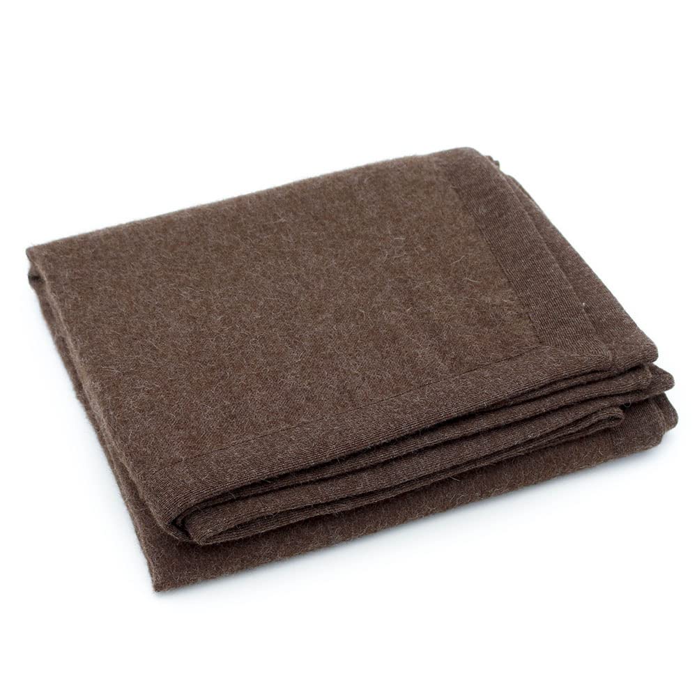 Wiracocha Calling - Eco 100% Baby Alpaca Wool Throw Blanket Undyed Natural Colors Soft Warm Solid Color Design 74" x 54" (Brown)