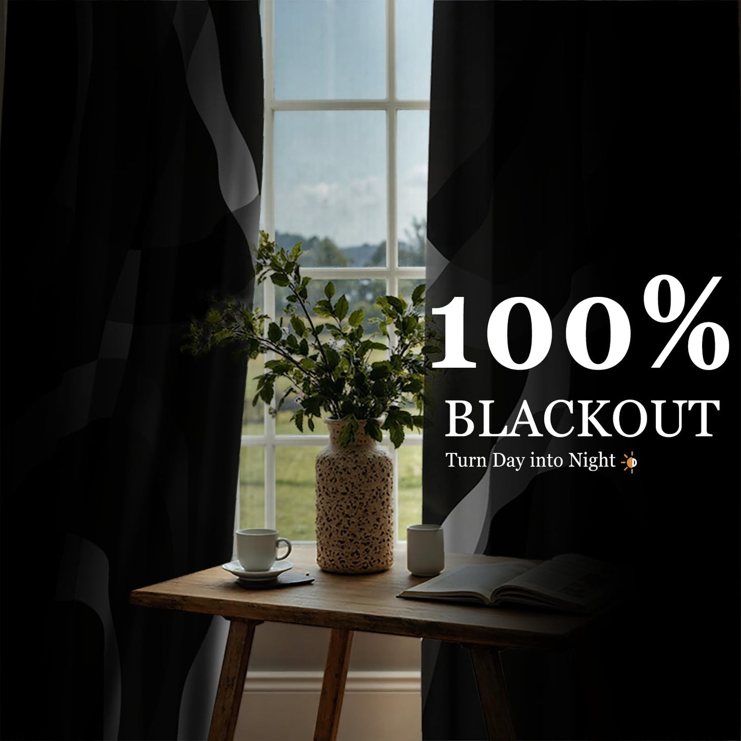 weesire Black and White Blackout Curtains for Bedroom Living Room 2 Panels 100% Blackout Modern Circle Pattern Curtains Abstract Stripe Curtains, 52x84 Inches
