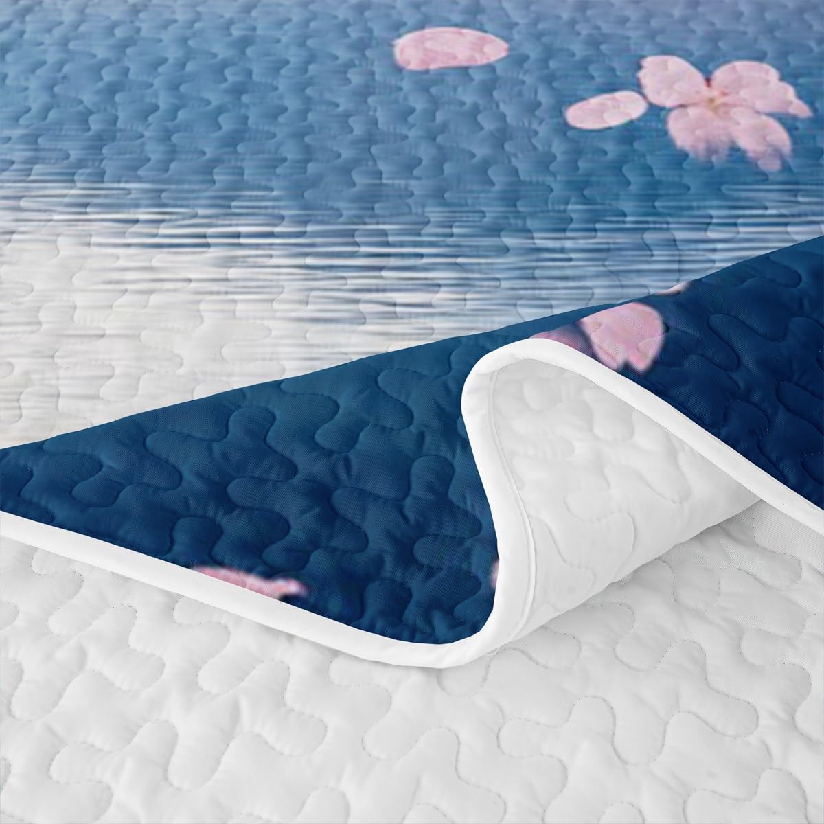 Erosebridal Cherry Blossoms Quilt Set Queen Mount Fuji Quilt Japanese Style Bedding Coverlet Pink Flowers Bedspread Bedroom Decor