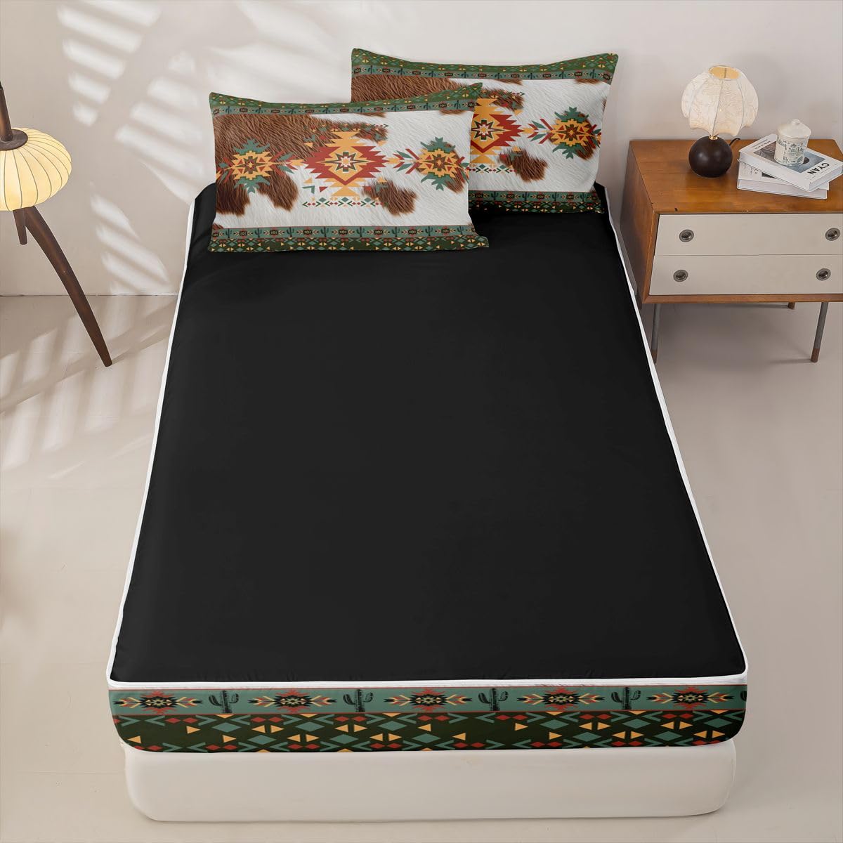 Feelyou Southwestern Zipper Bedding Twin Geometric Zipper Bedding Sets for Kids Boys Girls Tribal Comforter Set with Fitted Sheet and Pillowcases