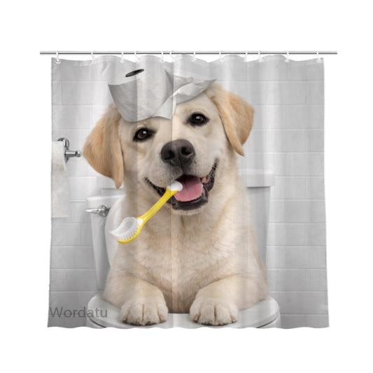 Wordatu Funny Labrador Retriever Dog Shower Curtain, Love Brushing Teeth Bathroom Decor, Waterproof Polyester Fabric 72x72 Inch with 12 Hooks(24860)