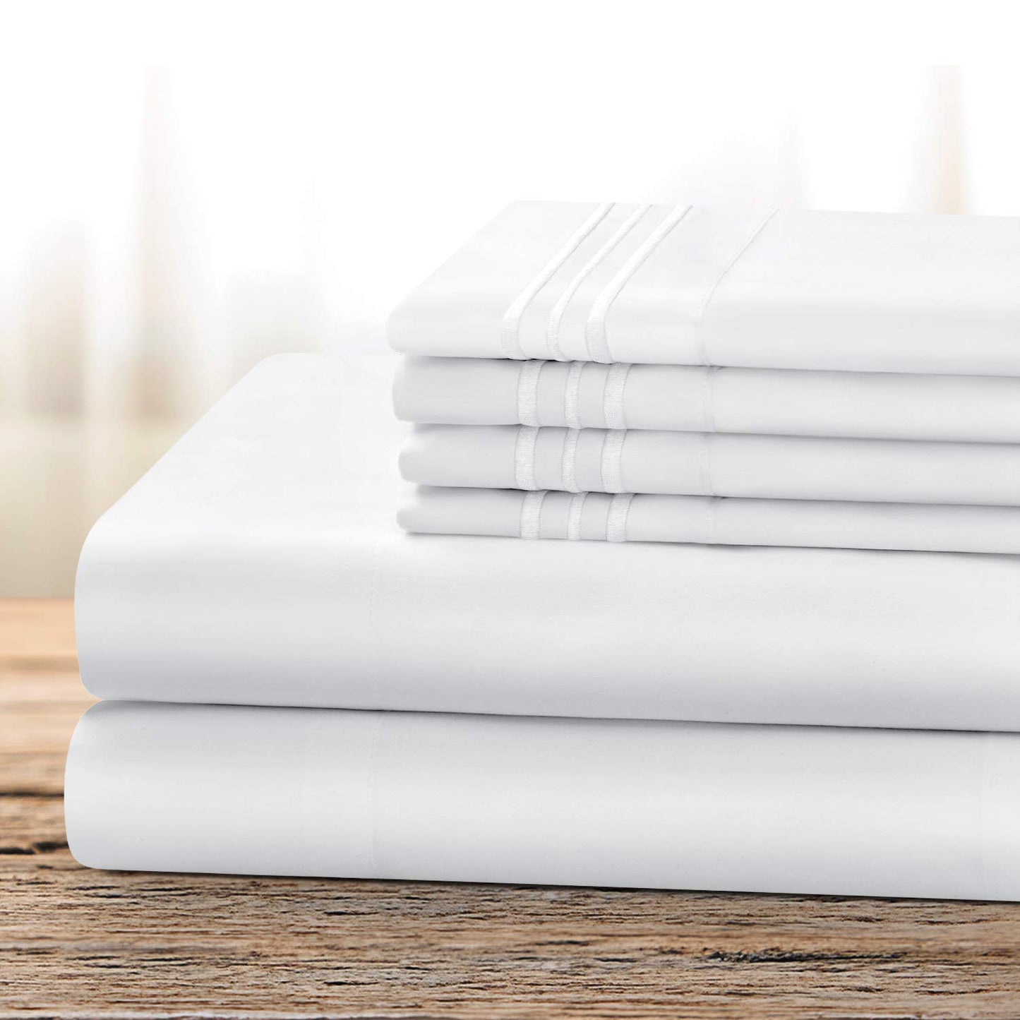 BYSURE Hotel Bed Sheets Set with 4 PCS Embroidered Pillowcases(King, Bright White), 15-inch Deep Pocket Microfiber Sheets, Super Soft Bedding Sets