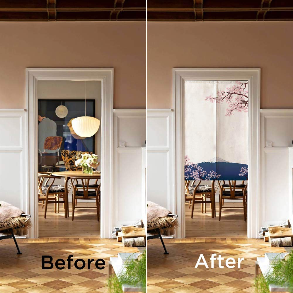 Ofat Home Mount Fuji & Cherry Blossom Noren, 33.5" x 59"