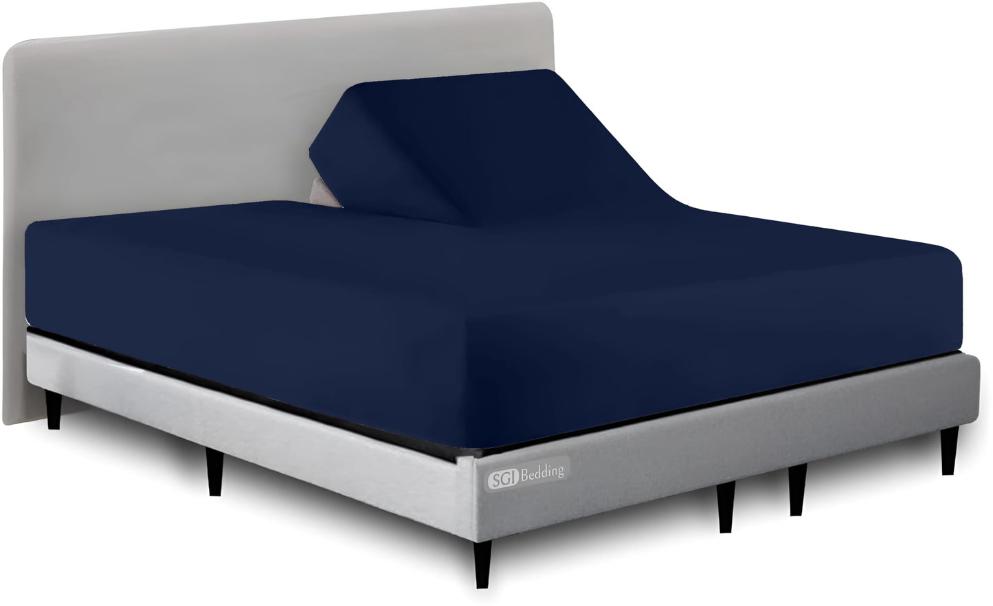SGI bedding 32" Queen Split Top Flex Head Fitted Sheet ONLY 100% Egyptian Cotton Sheet Flex Top Fitted Sheet for Adjustable Bed 15" Deep Pocket, Sleep Number Bed - Navy Blue