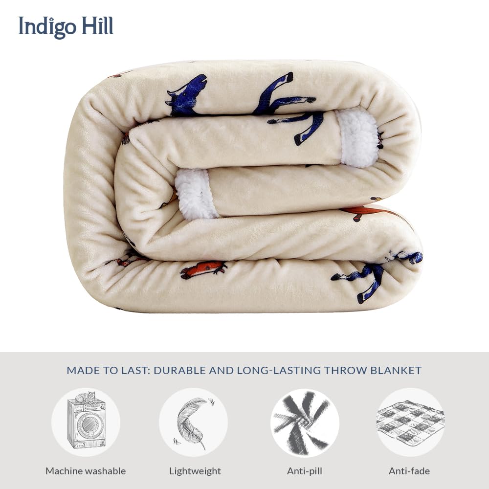 Paseo Road Indigo Hill by HiEnd Accents Wild Horse 3 Piece Sherpa Throw Blanket Set, Colorful Horses Animal Print Fleece Throw Set, Western Rustic Style, 1 Throw and 2 Pillows