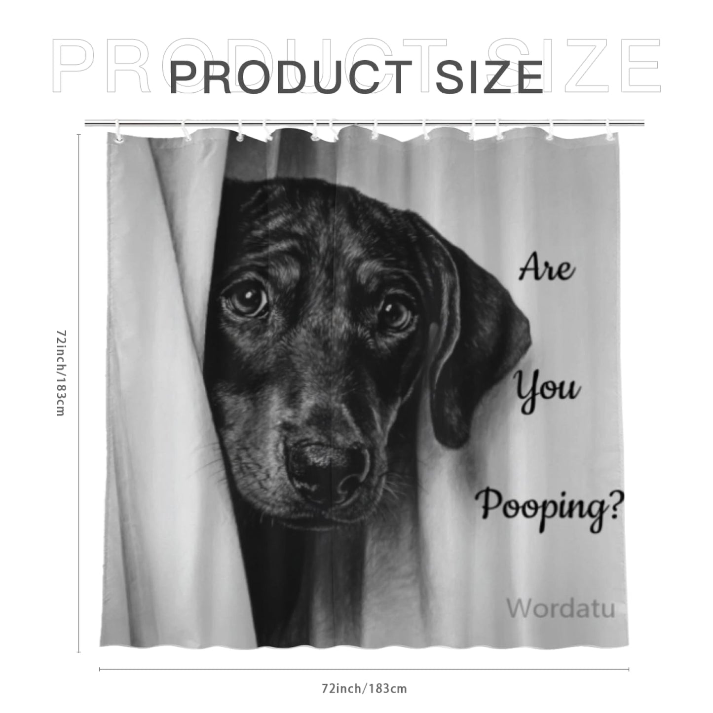 Wordatu Doberman Shower Curtain Funny are You Pooping Black and White Bath Curtain Bathroom Decor Animal Toilet Resistant Fabric with 12 Hooks 72x72