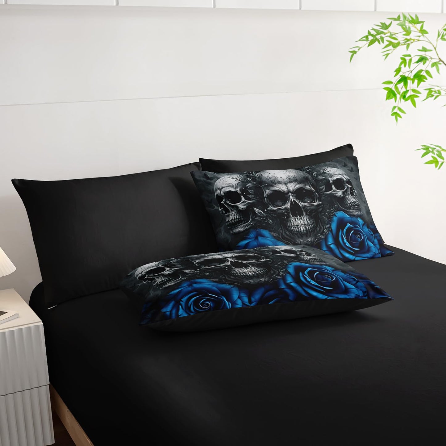 Tuzaovy Black Skull Comforter Set 7 Piece Twin Size Bed in A Bag,Goth Bedding for Room Decor,Soft Western Comforter Boho Hippie Bedding with Fitted Sheet,Flat Sheet, Pillowcases & Shams