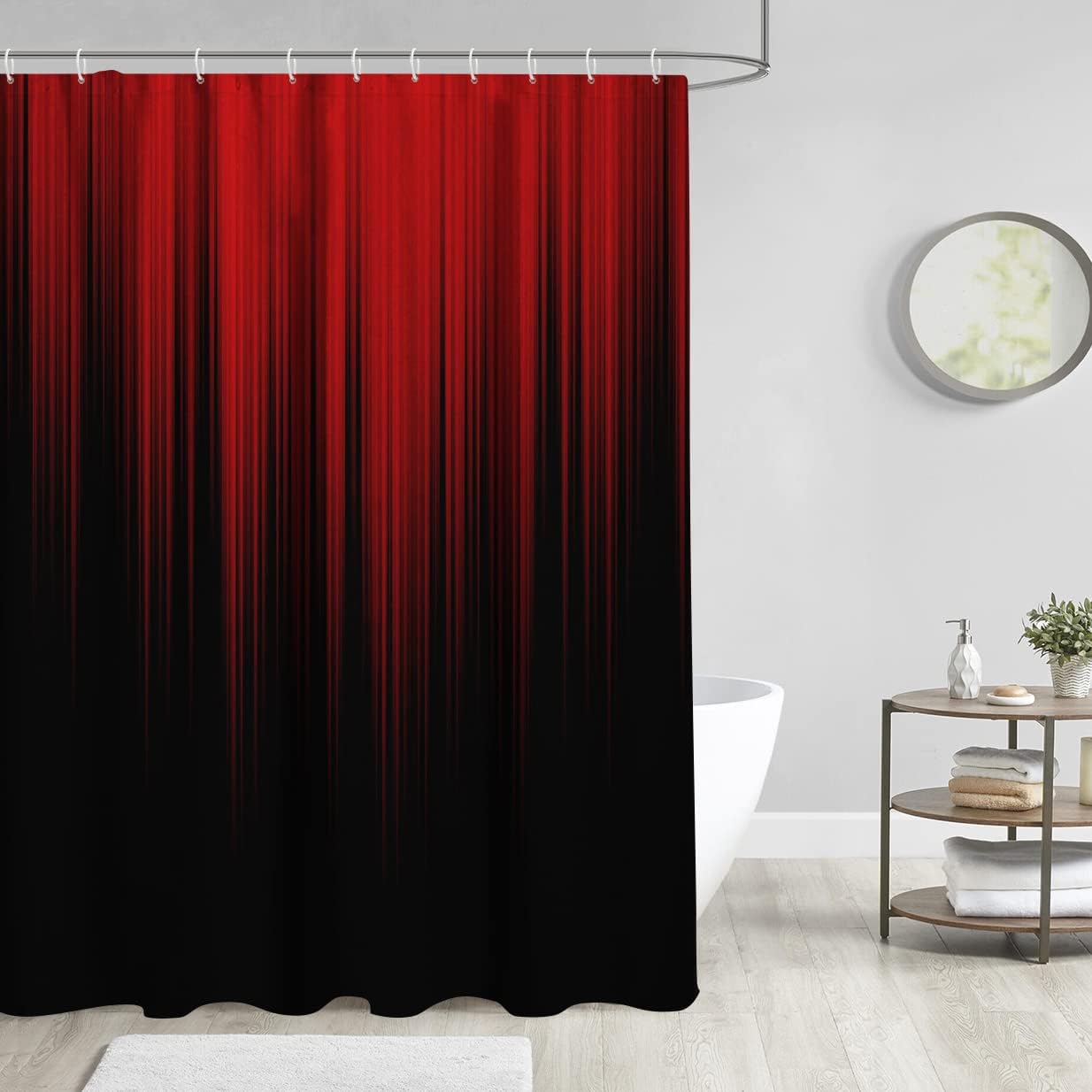 AAtter Red and Black Shower Curtain, 60x72 Inch Ombre Gradient Design, Gothic Style Dark Decor for Mens Bathroom, Polyester Fabric with 12 Hooks