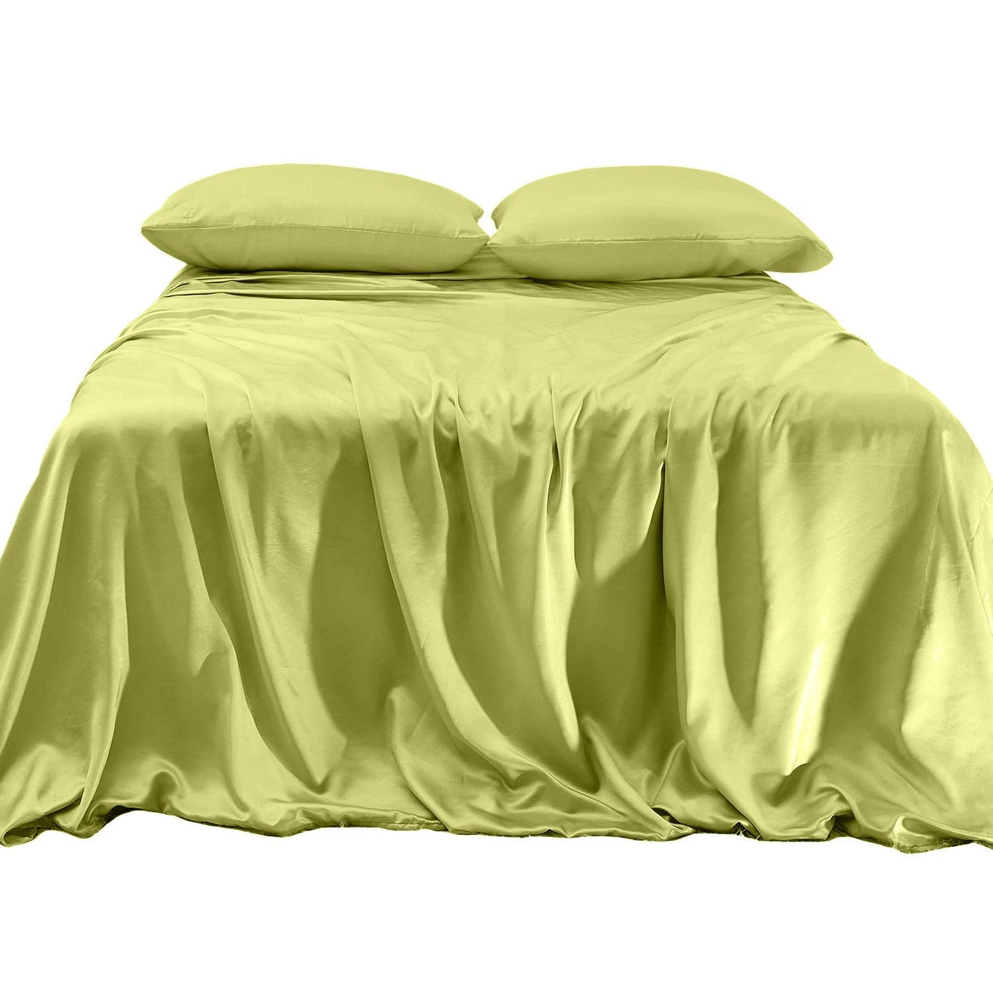 Elegant Comfort Luxurious 4-Piece Silky Satin Sheet Set, Skin and Hair Friendly, Wrinkle, Fade, Stain Resistant with Deep Pockets Fitted Sheet, Cooling Soft Satin Sheets, Twin XL, Pistachio Green
