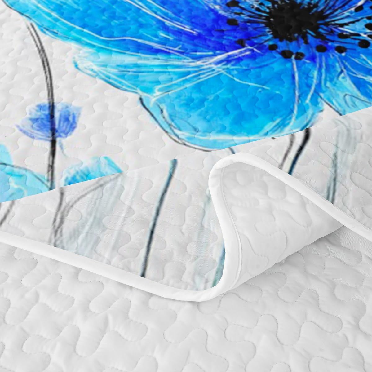 Erosebridal Butterfly Quilt Queen Blue Floral Quilt Set Rustic Flower Quilted Bedspread Retro Vintage Romantic Style Bedding Coverlet