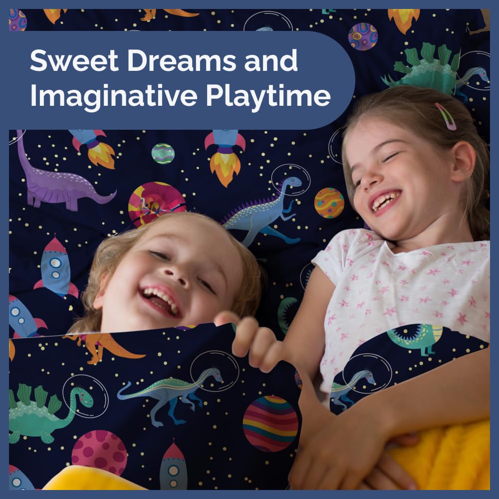 Kids Twin Size Bed Sheet Set - 3 Piece Kids Loft Bed Sheets - Space Dinosaur Themed Bedding - Soft, Cute - Breathable and Machine Washable - Colorful Dino Bed Set for Boys, Girls, Teens and Toddlers