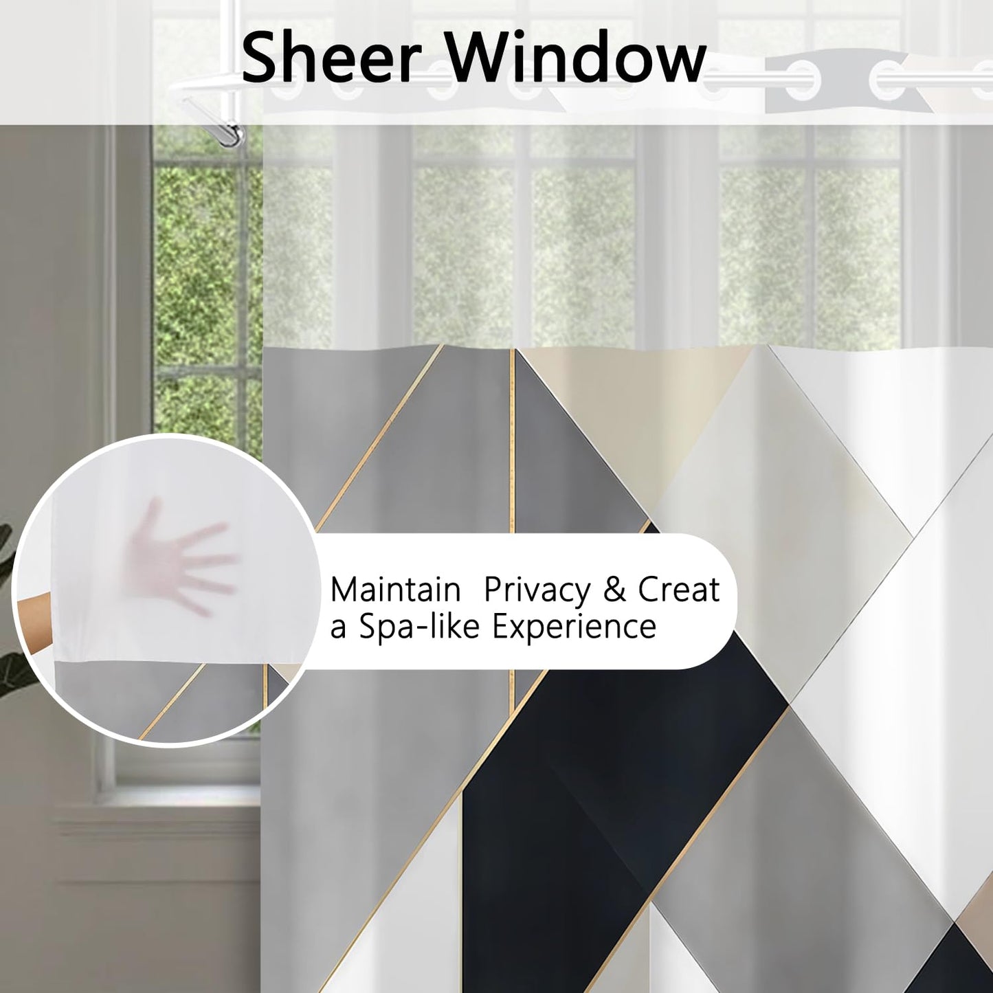 NAEMBCU Modern Geometric No Hook Shower Curtain with Snap-in Liner