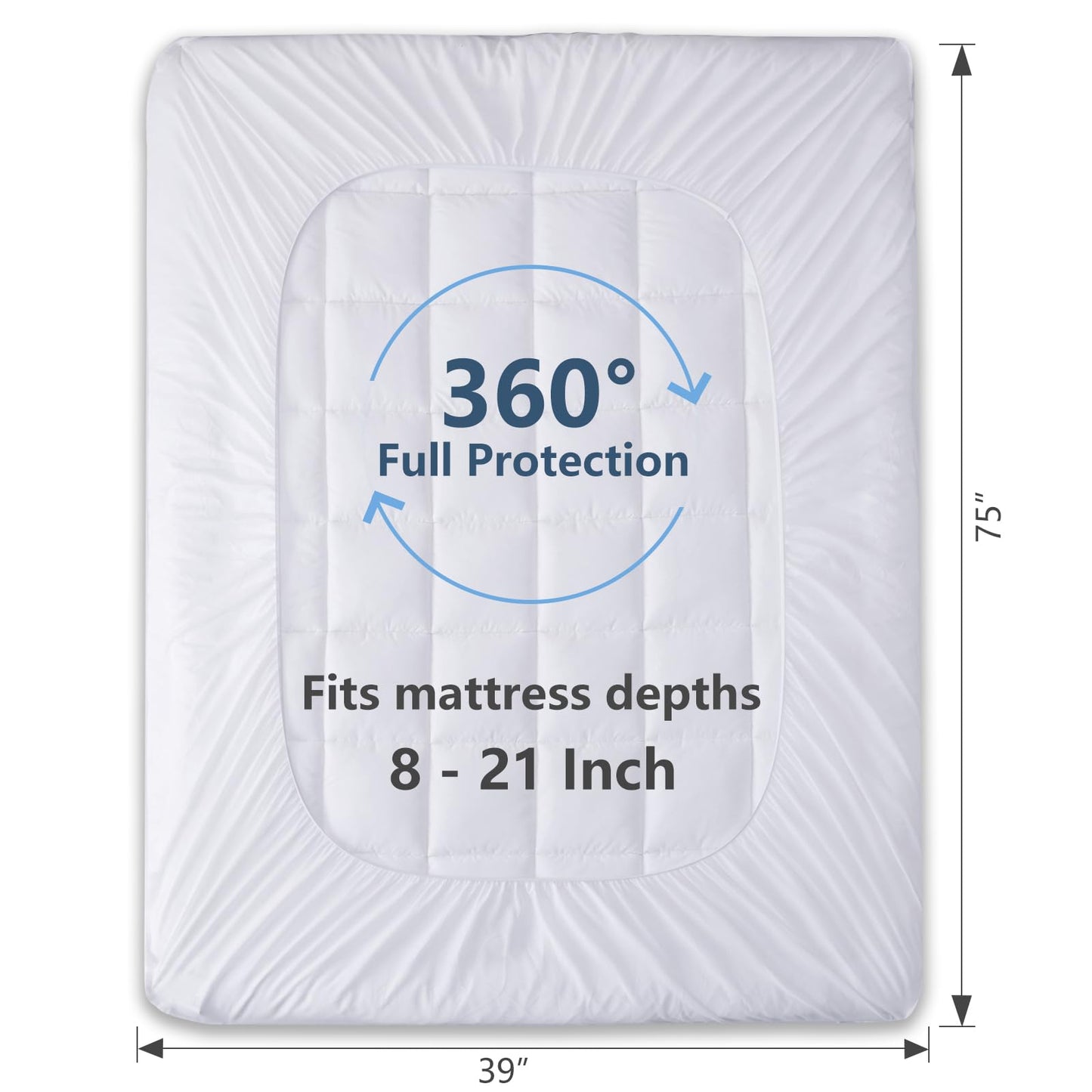 CozyLux Twin Extra Long Size Mattress Pad Pillow Top Cotton Cooling Twin XL Mattress Topper 8-21" Deep Pocket Mattress Cover Quilted Fitted Cooling 450GSM Mattress Protector (39x80 inch,White)