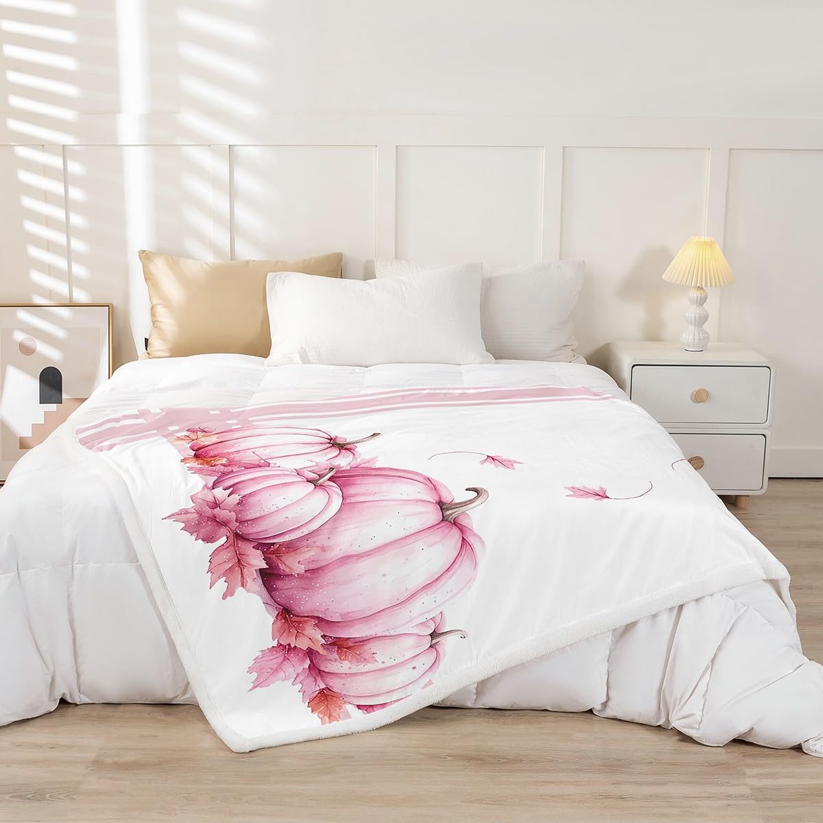 Erosebridal Fall Pumpkin Throw Blanket Autumn Harvest Sherpa Blanket Baby 30"X40" for Kids Boys Teen Maple Leaves Fleece Blanket Happy Thanksgiving Rustic Pink Pumpkin Plush Bed Blanket