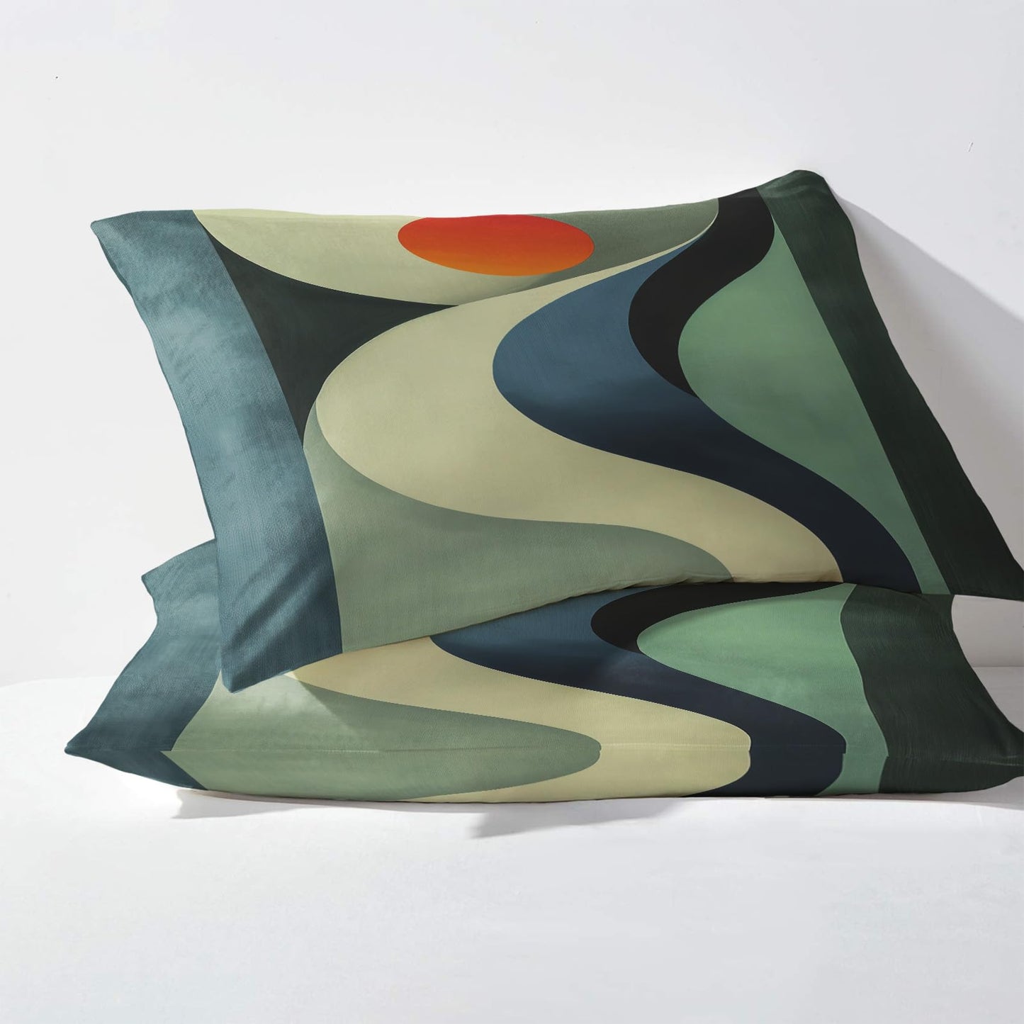 NOGAWA Abstract Sheets Full Size, Retro Geometric Bed Sheets, Patterned Bedding Sheets & Pillowcases 4 Piece Set - Soft Microfiber Deep Pocket Fitted Sheet & Flat Sheet & 2 Pillow Cases