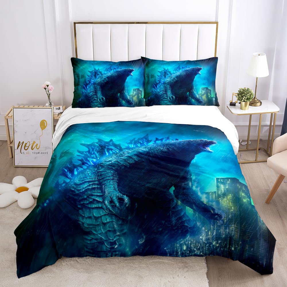 sonicpony Dinosaur Duvet Cover Set Twin Comforter Cover Blue Bedding Set 3D for Men Kids 1 Piece Duvet Cover with Zipper Closure 2 Pieces Pillow Shames No Comforter Included(Dino26, Twin)