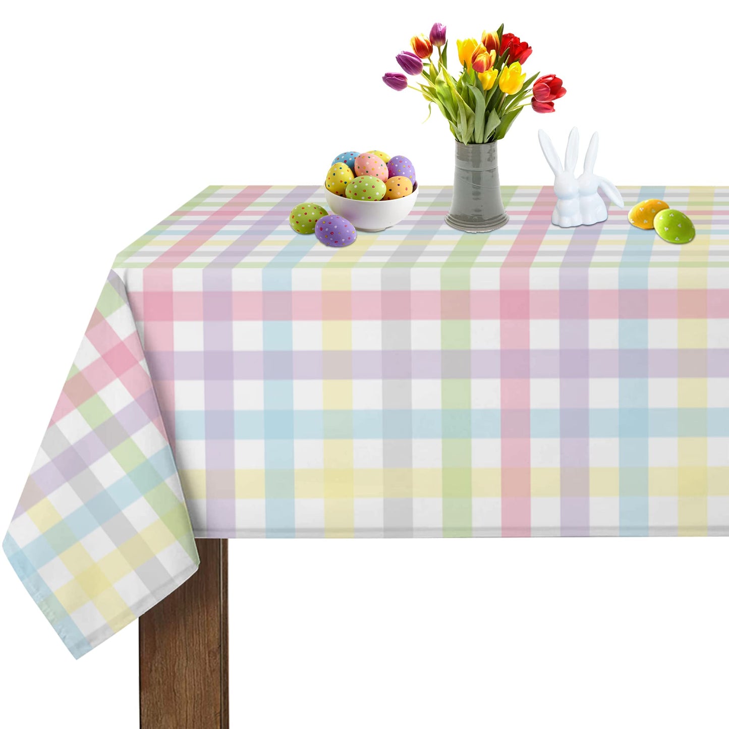SuQKXCo Pastel Plaid Tablecloth 60 x 84 Inch Rectangle, Waterproof Polyester Table Cover for Kitchen Dining Table, Farmhouse Checkered Tablecloth for Indoor Outdoor Home Decor
