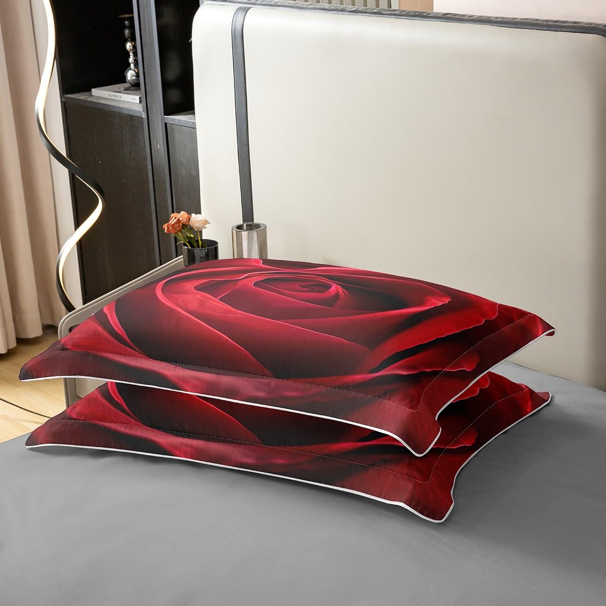 Erosebridal 100% Natural Cotton Rose Bedding Set Red Rose Comforter Cover Romantic Theme Duvet Cover Valentine's Day Print Bedspread Cover 1 Duvet Cover with 2 Pillow Cases Queen Size Red