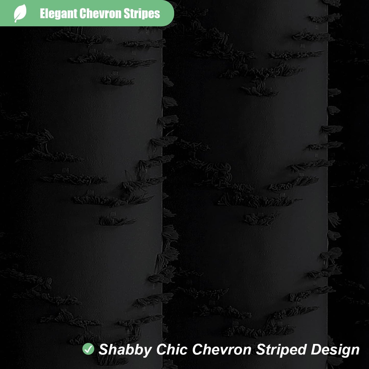 Dynamene Black Boho Shower Curtain and Liner Set, Farmhouse Fabric Shower Curtain and Waterproof Clear Liner, Tufted Chevron Striped Textured Tassel Shower Curtains for Bathroom with 12 Hooks, 72x72