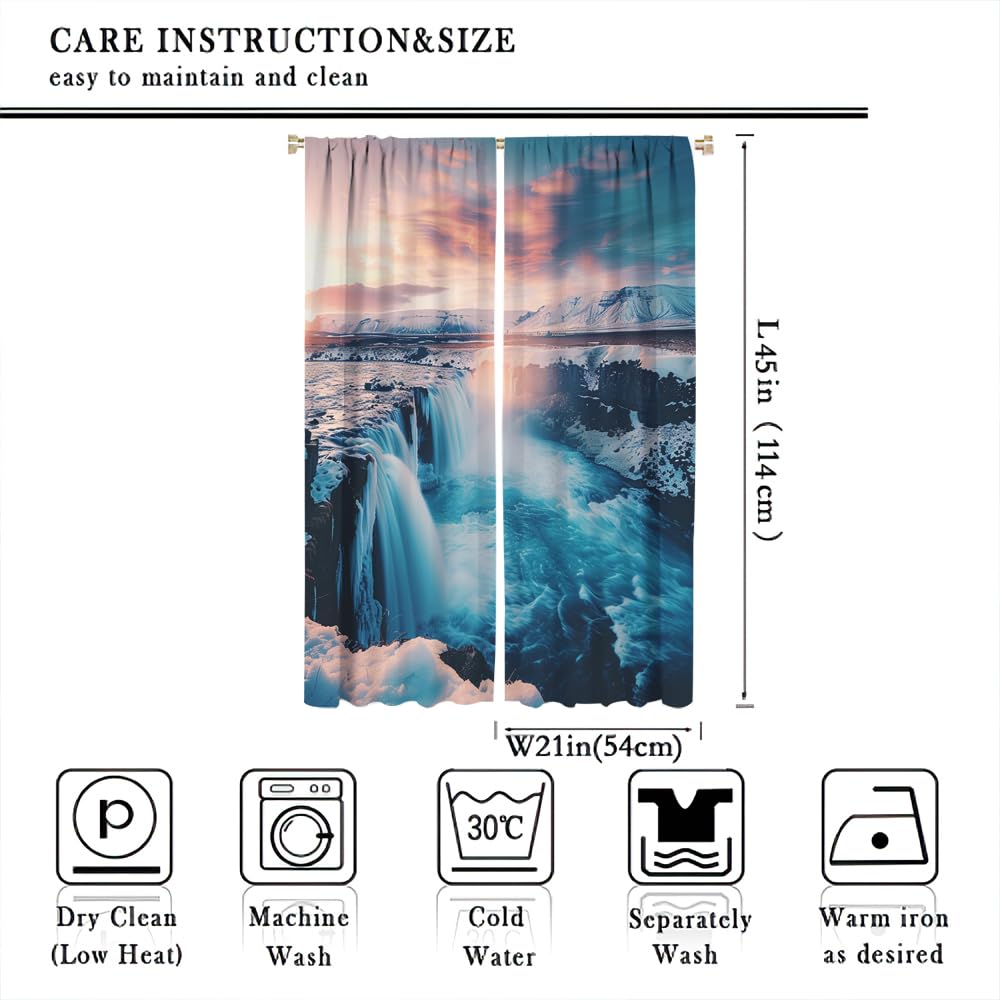 SOPIYRIO Abstract Sunset Waterfall Blackout Curtains Vintage Nature Landscape Rod Pocket Window Drapes Room Darkening Curtains for Bedroom 2 Panels 21 W x 45 L inch