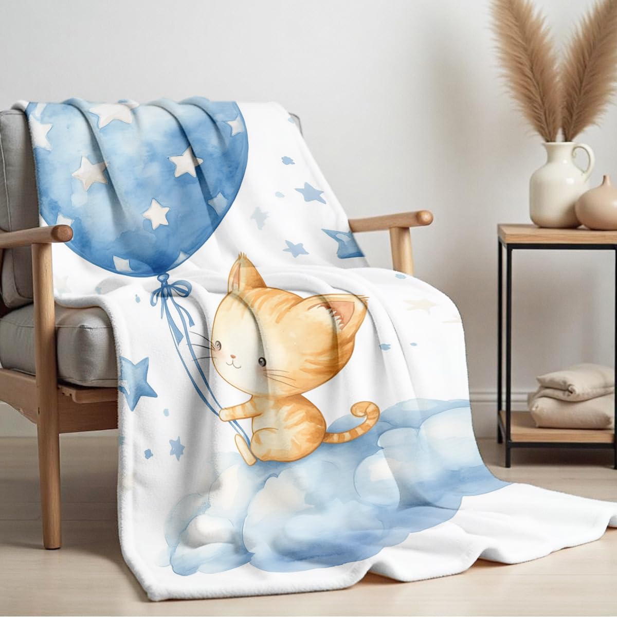 HUNXIAOJ Cat Print Throw Blanket Soft Bed Couch Throw Kitten Flannel Blanket Cozy Bedding Gifts for Cat Lovers (49"x59")