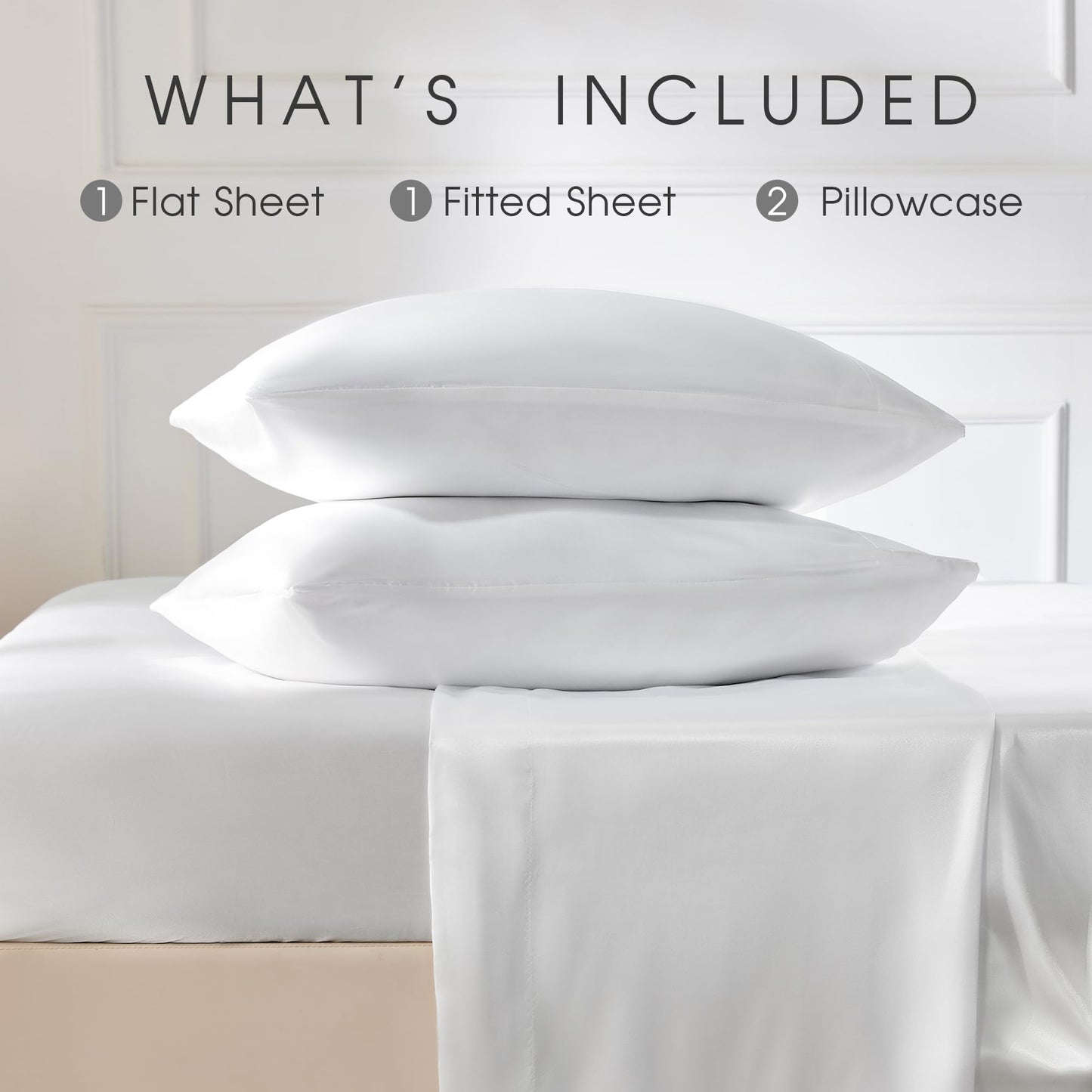 FreshCulture Satin Sheets Full Size - 4 Piece Luxury Soft Silky Full Size Bed Sheets, Similar to Silk Bed Sheet Set with 1 Deep Pocket Fitted Sheet, 1 Flat Sheet & 2 Pillowcases (White)